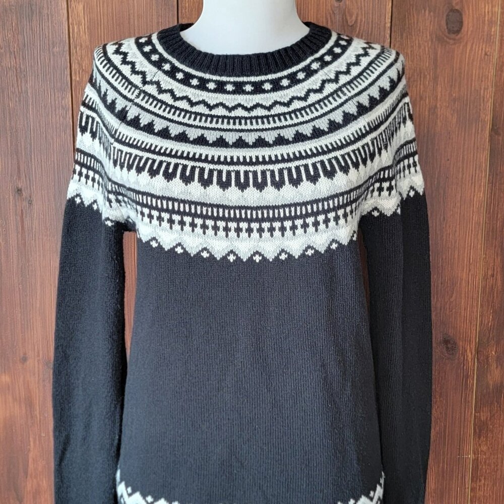 1901 Women XS Pima Cotton Merino Wool Sweater Black White Grandpa Core 90s Retro